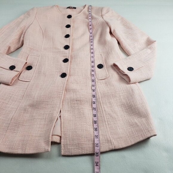 Karl Lagerfeld Tweed Jacket Womens 8 Pink Peach Button Front Mid Length Blazer - Picture 11 of 11
